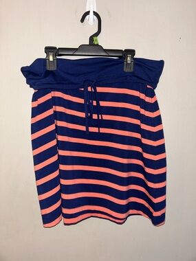 Lole Skirt - coral/blue striped lightweight fold over waist